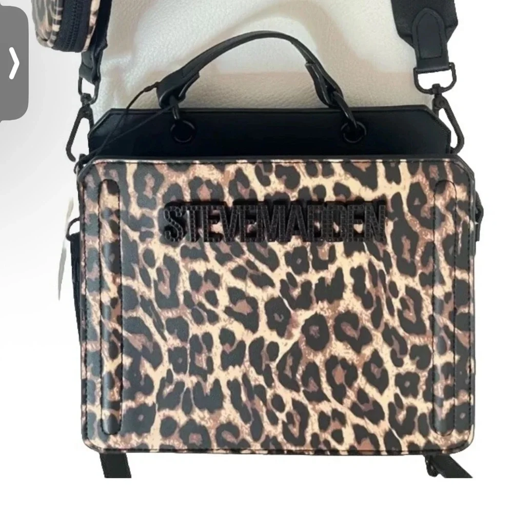NWT STEVE MADDEN Bevelyn LEOPARD SATCHEL CROSSBODY BAG Black RHINESTONE TIKTOK‎